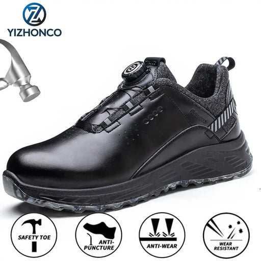 Autumn Compound toe cap head Rotated Button Men Safety Work Shoes Waterproof Leather safety Shoe Insulation 6KV Shoes YIZHONCO