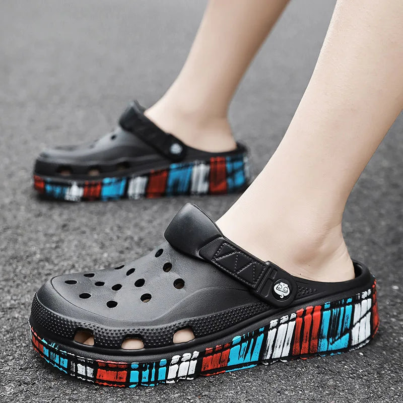 Summer new Eva Breathable lightweight men's Casual Slip on Beach slipper Waterproof Garden Shoes outdoor hollow walking slippers