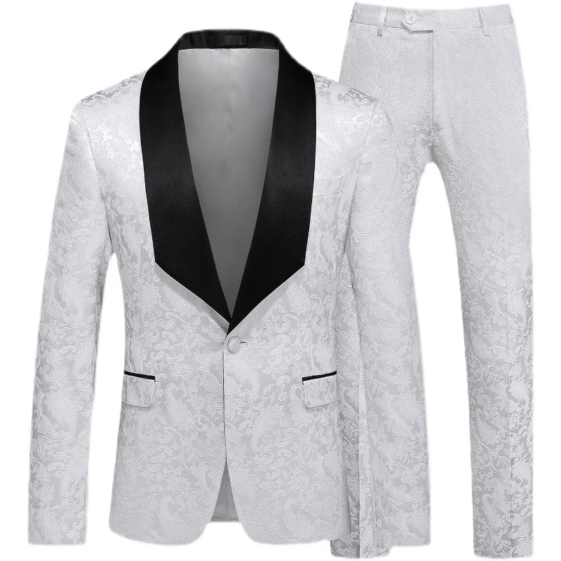 2026 New Men's Red Suit Two-Piece, Wedding Party Dress Jacket With Trousers, White Pink Black Available, Asian Size M-6XL