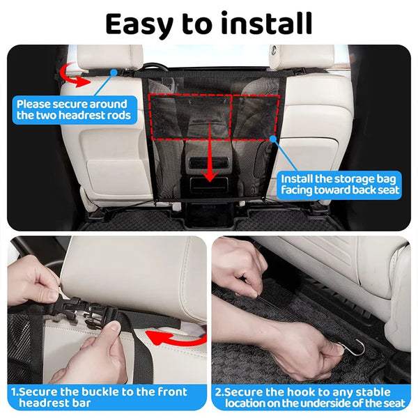 SEAMETAL Car Storage Net Bag Double Layer Pet Barrier Elastic Expandable Mesh Bag Car Divider for Dog Isolation Car Accessories