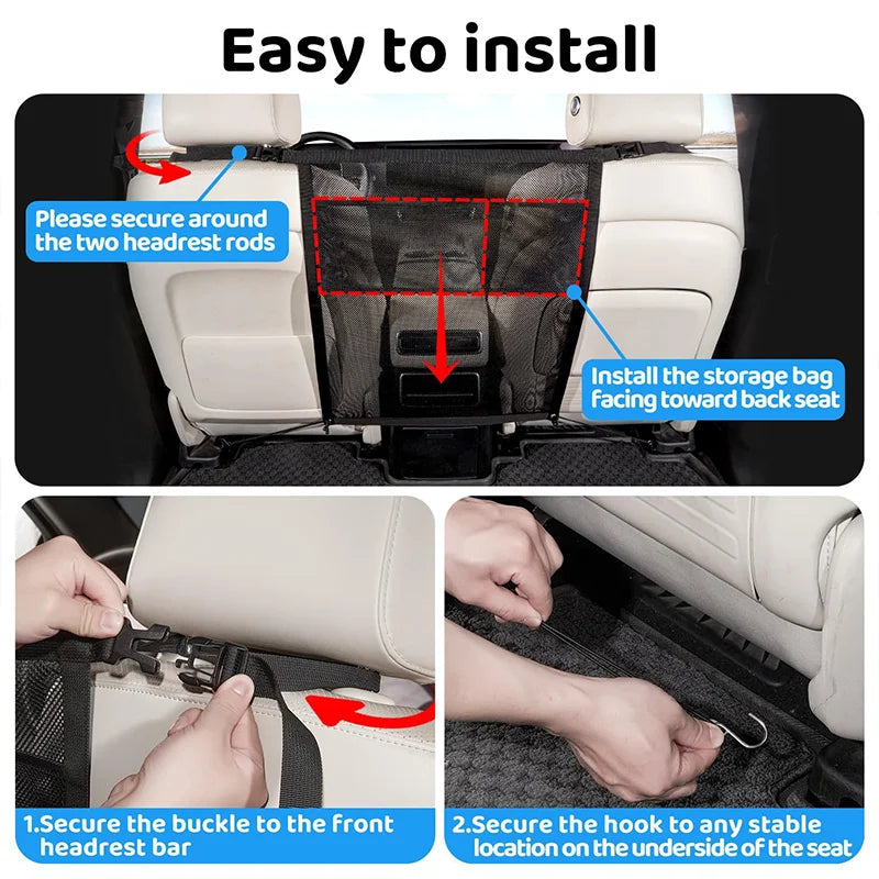SEAMETAL Car Storage Net Bag Double Layer Pet Barrier Elastic Expandable Mesh Bag Car Divider for Dog Isolation Car Accessories