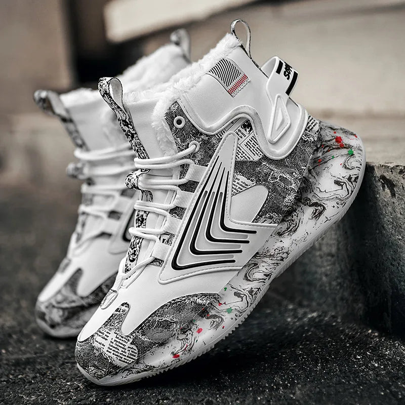 Mens Walking Shoes 2025 New Winter High Top Plush Thick Warm Comfortable Outdoor Snow Boots Fashion Leisure Sneakers Man