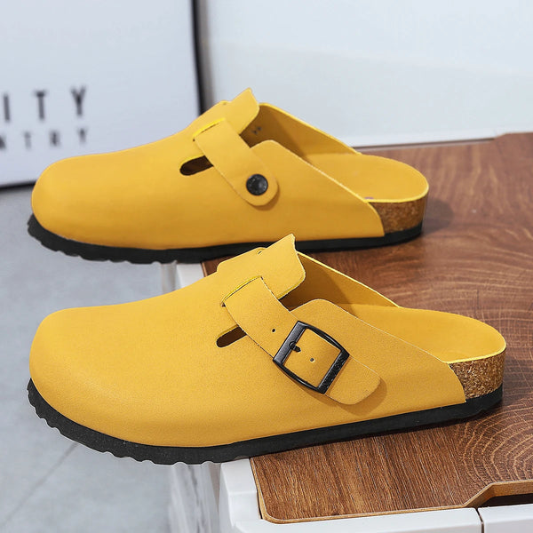 Cork Footbed Leather Clogs Unisex Slip-on Closed Toe Sandals with Adjustable Buckle 10 Colors Available Big Size 47 48