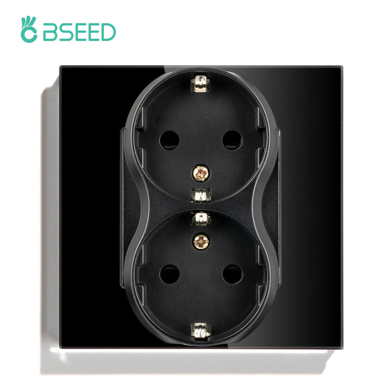 BSEED Touch Light Switch Wall Socket Glass 1/2/3Gang Touch Screen Switch Power Outlet Max.300W/Gang Led Switch Wall Socket Black