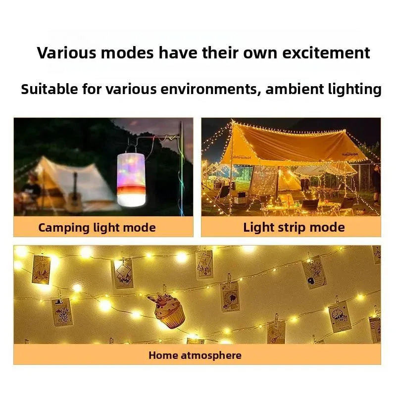 ចង្កៀងបោះតង់ LED ជាមួយខ្សែ 10 ម៉ែត្រ ចង្កៀងតង់ការពារទឹកជ្រាប ភ្លើងពេលយប់ចល័តអាចសាកបានសម្រាប់ការតុបតែងបុណ្យណូអែលថ្ងៃឈប់សម្រាកនៅផ្ទះ