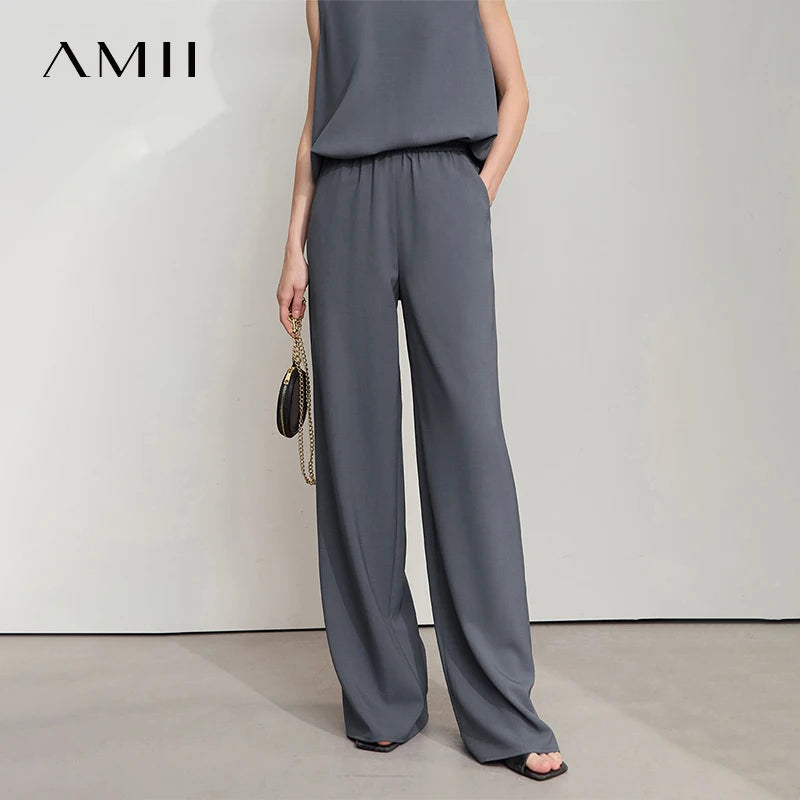 ខោ AMII Minimalist សម្រាប់ស្ត្រីរដូវស្លឹកឈើជ្រុះថ្មីធ្វើដំណើរទៅធ្វើការចង្កេះយឺតរឹងមាំខោដែលអាចបត់បែនបានខោវែងរលុង 12542126