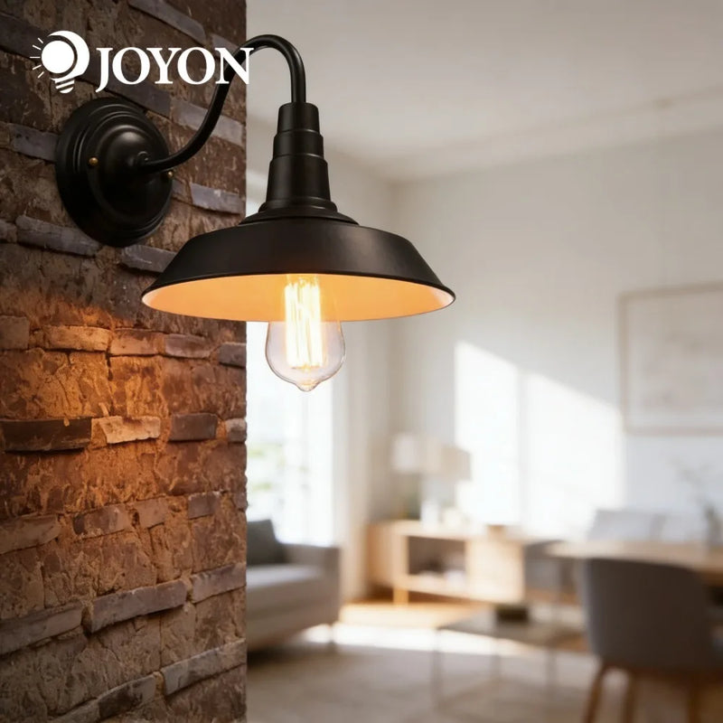 ចង្កៀងជញ្ជាំងពណ៌ខ្មៅ JOYON ចង្កៀង Gooseneck ឧស្សាហកម្ម ចង្កៀងជង្រុក ចង្កៀងជញ្ជាំងកសិដ្ឋានបែប Vintage E27