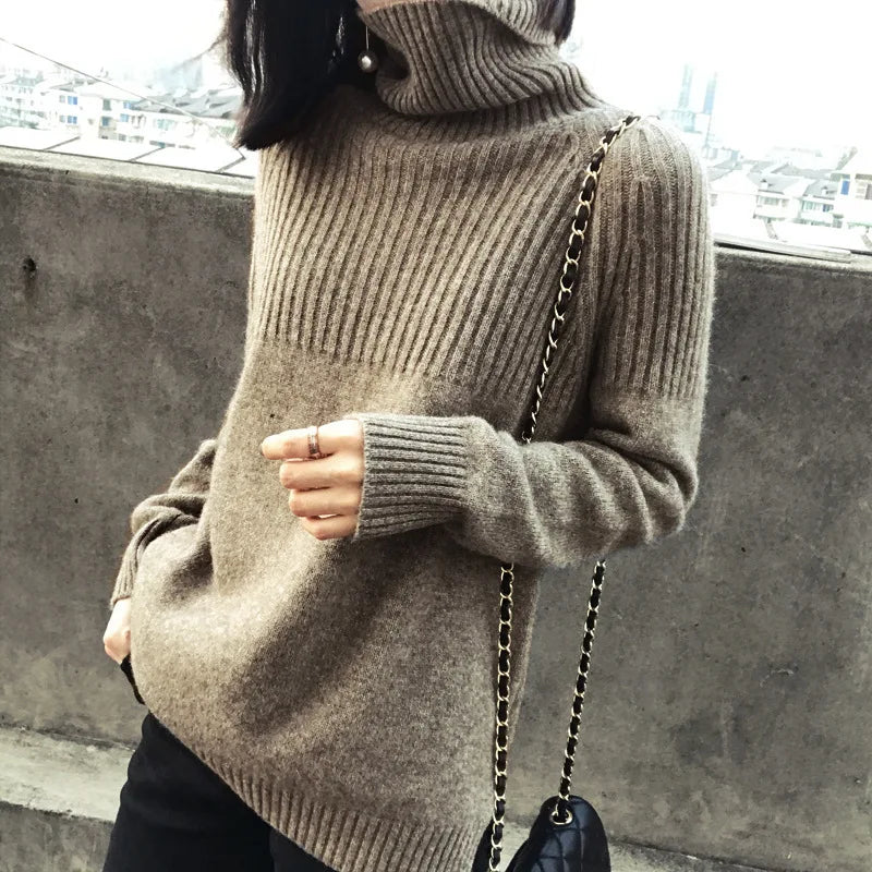 Casual Women Autumn Winter Pullover Top New Turtleneck Warm Knitwear Sweater Long Sleeve Jumper Ladies Base Wear Inner Tops