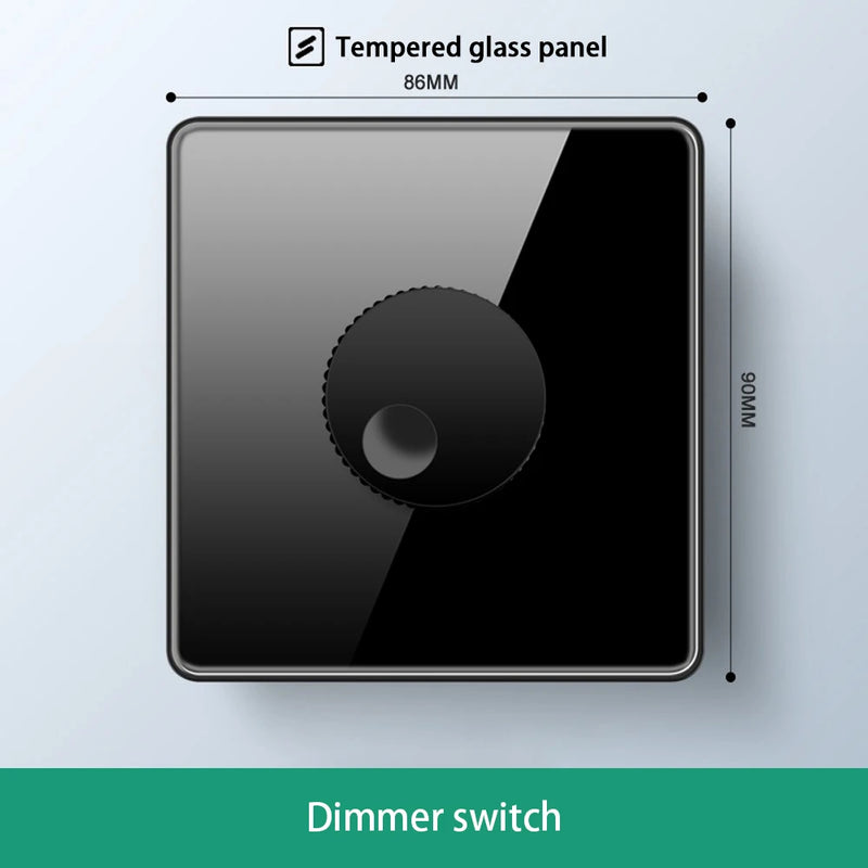 Luxury All Tempered Glass Wall Light Switch Button Black UK Plug 13A Universal Wall Socket with Usb ,220V1gang2way Speed Switch