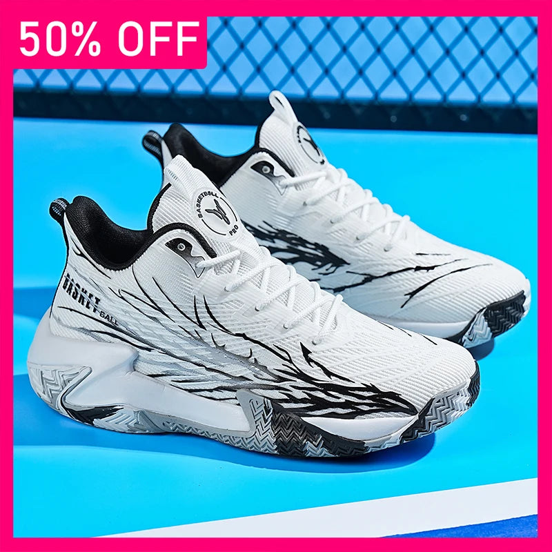 Men Basketball Shoes Flat Bottom Anti Slip Rebound Light Practical Sneakers Fashion Mesh Breathe Competitions Basketball Boots