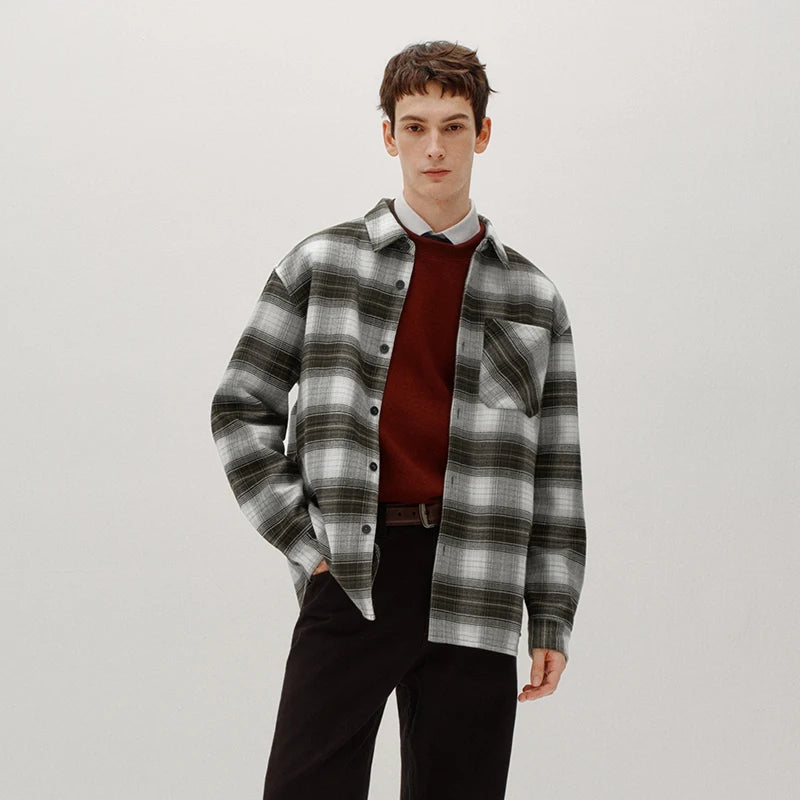 Semir Men Shirt Fleece Lined Plaid Pattern Long Sleeve Loose Fit 2026 Winter Casual Style Layering Wear Everyday Look
