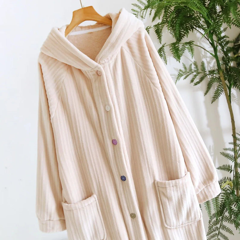 Flannel Thickened Robes for Woman New Winter Sleepwear Solid Color Hooded Bathrobe Women's Sleep Dressing Gowns Soft Homewear