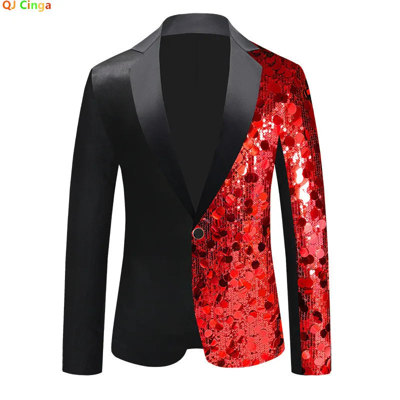 ‌2026 New Men's Black Tuxedo Jacket with Silver Sequins for Party & Formal Occasions‌
