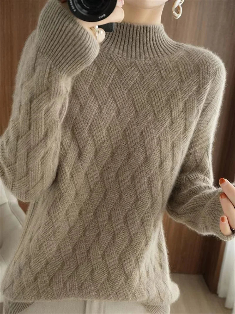 Autumn Winter Half High Neck Pullover Sweater For Women's Bottom New Loose Knitted Tops Long Sleeved Warm Pull Femme Clothes