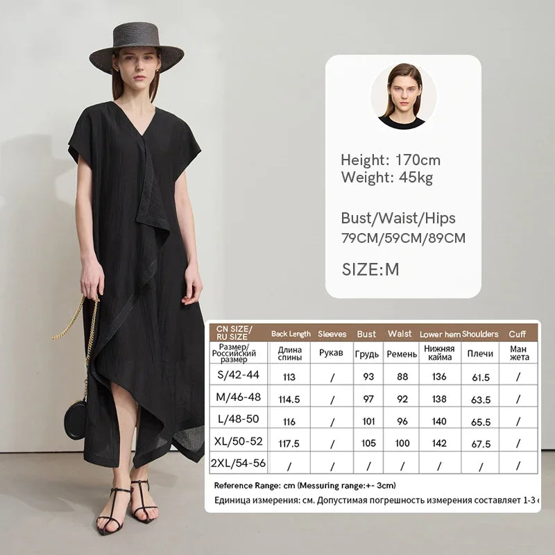 Amii Minimalist Women's Short Sleeved Dress 2026 Summer New Solid Irregular Loose Elegant H Shaped Commute Long Dress 12541134