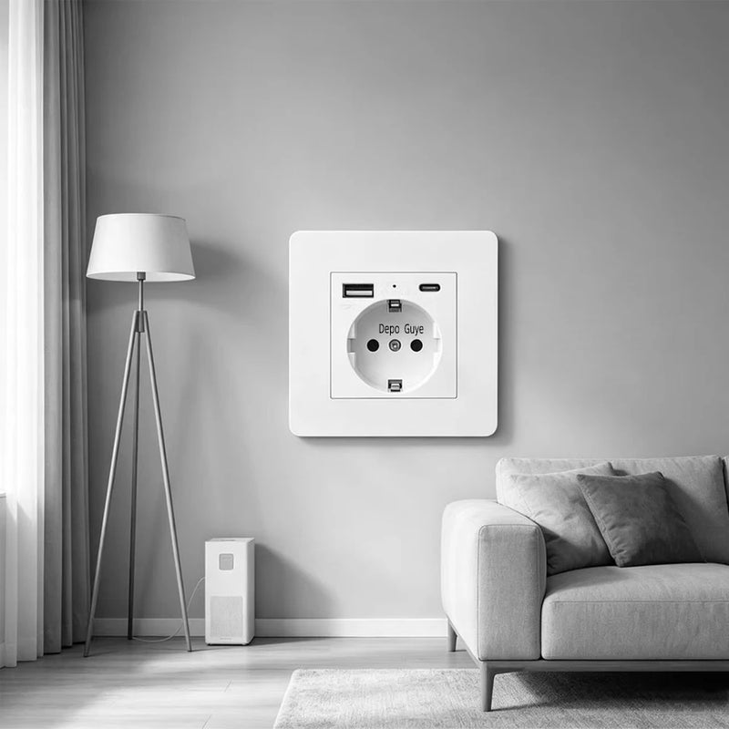 EU FR Power Socket ,Socket With Usb Charging Port and Type c White Stainless Steel Panel Russia Spain Wall Socket 5/10 PCS