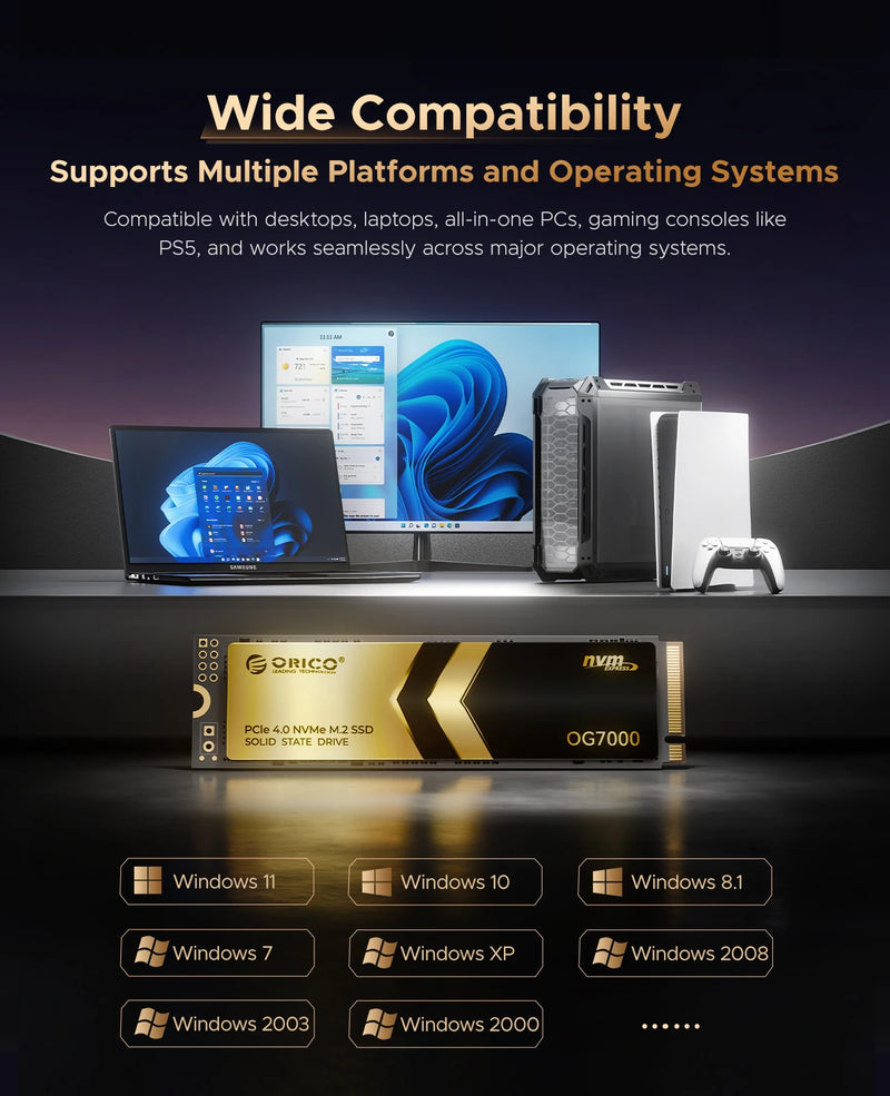 ORICO OG7000 1TB 2TB PCIe Gen4 NVMe SSD, Up to 7400MB/s,, Graphene Thermal Solution, Ideal for 4K Video Editing 3D Rendering PS5