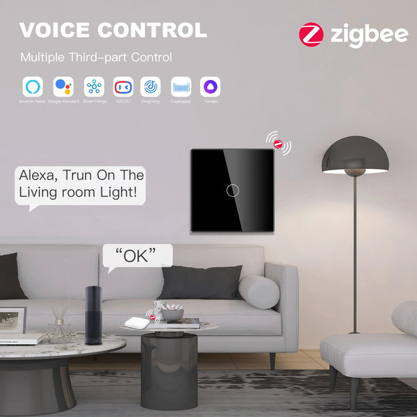 BSEED កុងតាក់ប៉ះ Zigbee 1/2/3Gang 2/3Way កុងតាក់ជញ្ជាំងឆ្លាតវៃបូករួមទាំងរន្ធ EU Tuya Google Home App ការគ្រប់គ្រង Alexa ត្រូវការខ្សែអព្យាក្រឹត