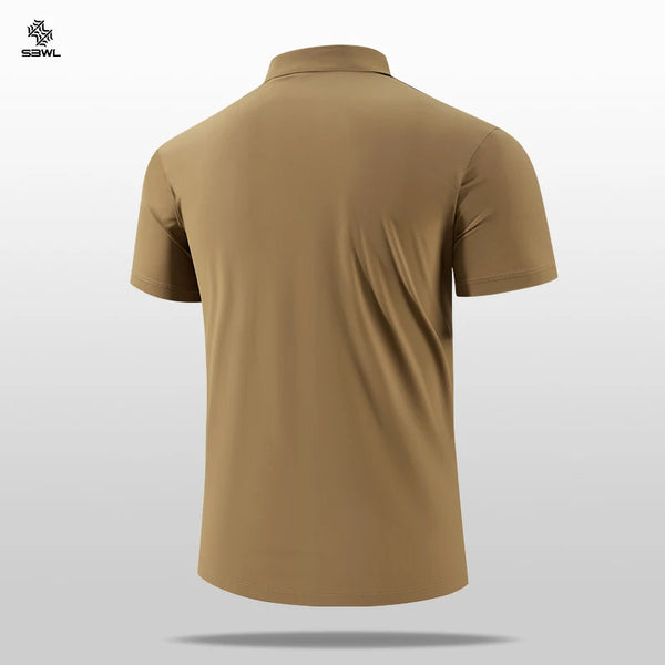 SBWL High Quality Zipper Polo Shirt Male Fashion Turn-Down Collar Short Sleeve Business Men Sports Style Quick Drying T-Shirt