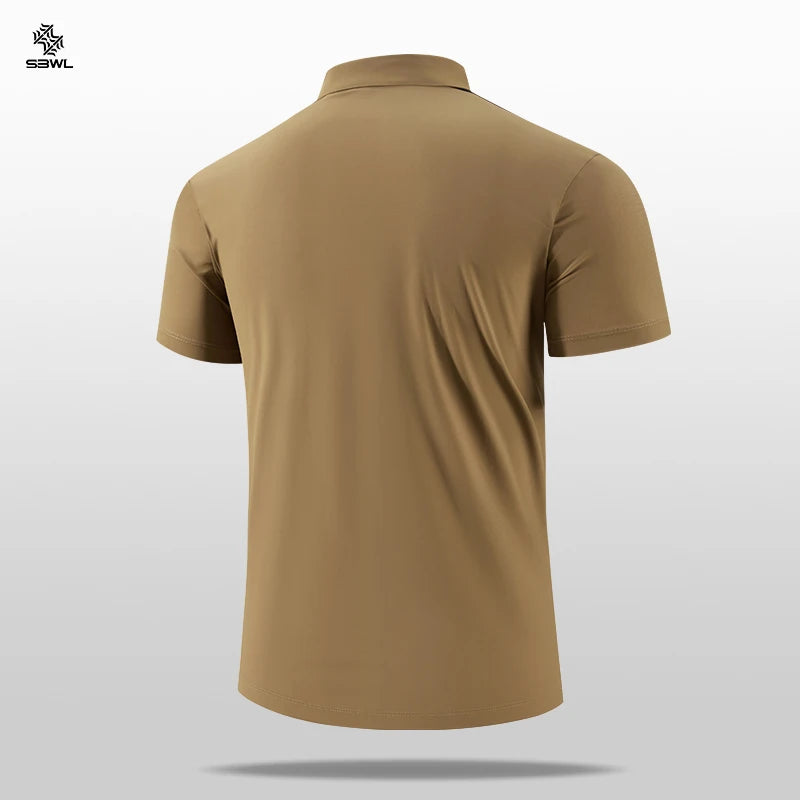 SBWL High Quality Zipper Polo Shirt Male Fashion Turn-Down Collar Short Sleeve Business Men Sports Style Quick Drying T-Shirt