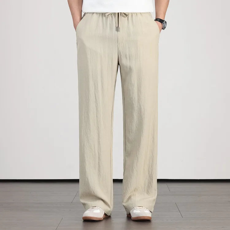 Cool Touch Men’s Summer Pants - Anti-Crease, Breathable & Light, Drawstring Closure, Loose Style for Hot Weather Sunscreen