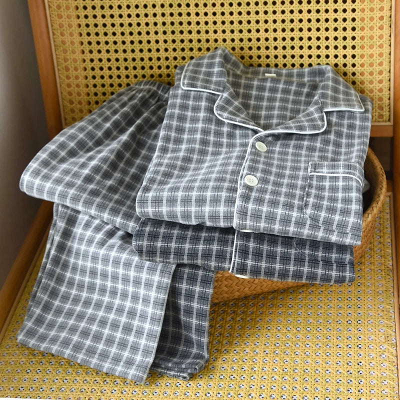 Plaid Pajamas Set Sleepwear Women Home Wear Autumn Winter New Couple Set Long Sleeves Pyjamas Suit Pijama Women Men Loungewear