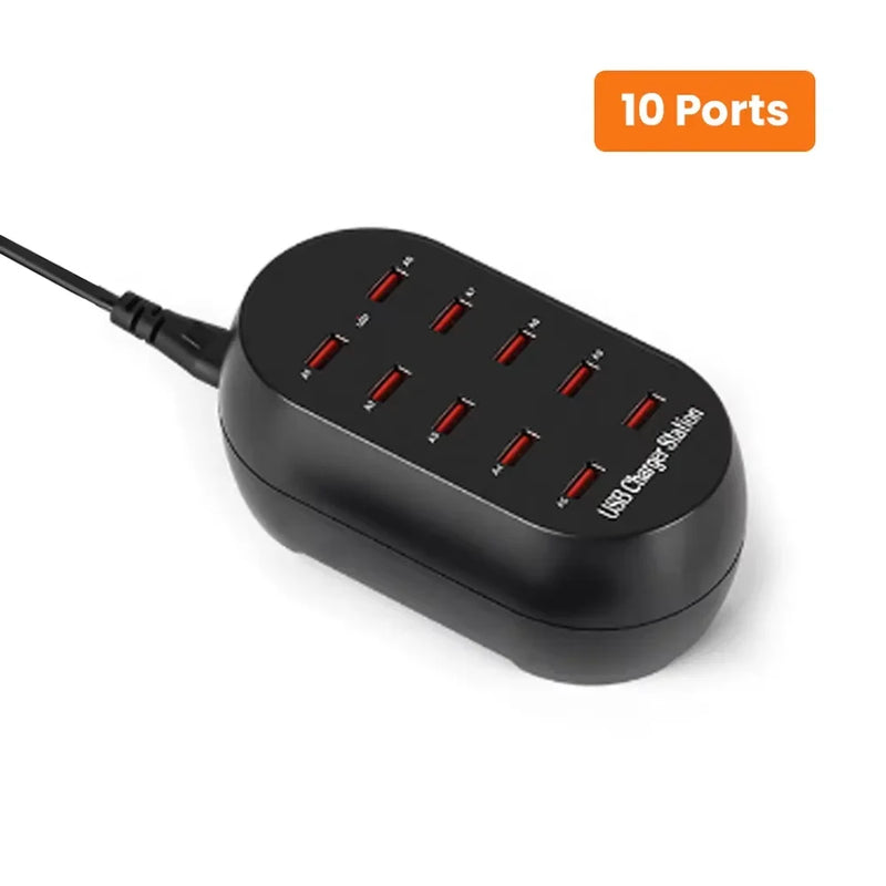 ស្ថានីយសាកថ្ម USB 10 រន្ធ 50W ឧបករណ៍សាកថ្មកុំព្យូទ័រលើតុ មជ្ឈមណ្ឌល USB ច្រើនរន្ធ សម្រាប់ iPhone 16 15 Pro Samsung ថេប្លេត iPad ឧបករណ៍ច្រើន