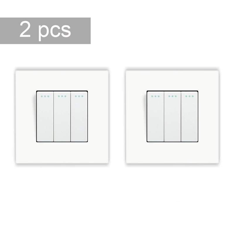 BSEED 2Packs Button Light Switch 1/2/3Gang 2Way Wall Light Switch Plastic Frame Switch On Off For Stairs 10A 250V