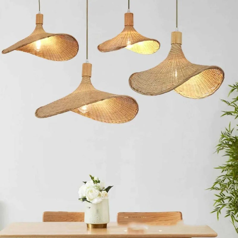 JOYINLED Chinese Style Bamboo Chandelier Rustic Handmade Woven Pendant Lighting for Kitchen Island Farmhouse Dining Room Lamp