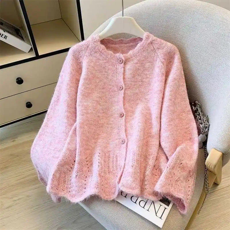 Gentle Style Long-sleeved Sweater Women's Versatile Loose Stacking Wear Knitted Cardigan Top Age Reduce Ladies Jumper Jackets