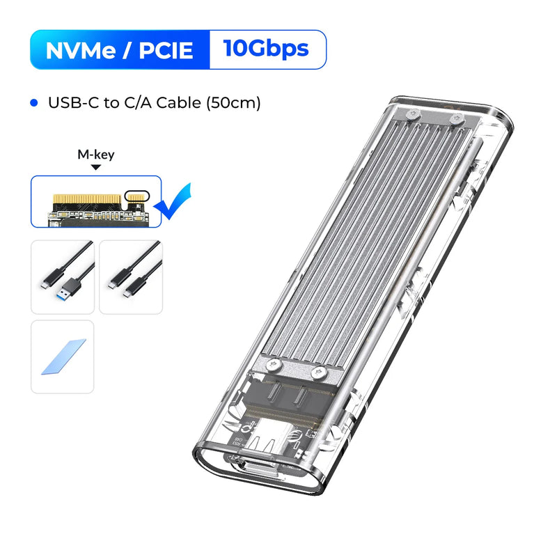 ORICO M2 SSD Case NVME SATA SSD Enclosure Tool Free 10Gbps M.2 to USB Type C Transparent External Adapter Support UASP Trim