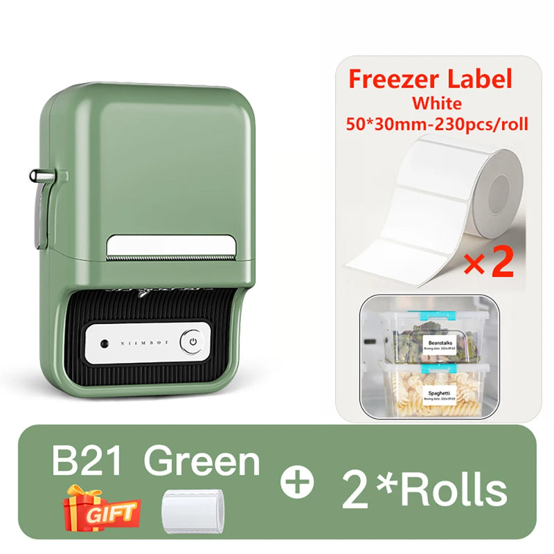 NIIMBOT B21 Kitchen Label Printer 20-50mm Wireless Thermal Label Maker with Freezer Labels Inkless Adhesive Sticker for Home