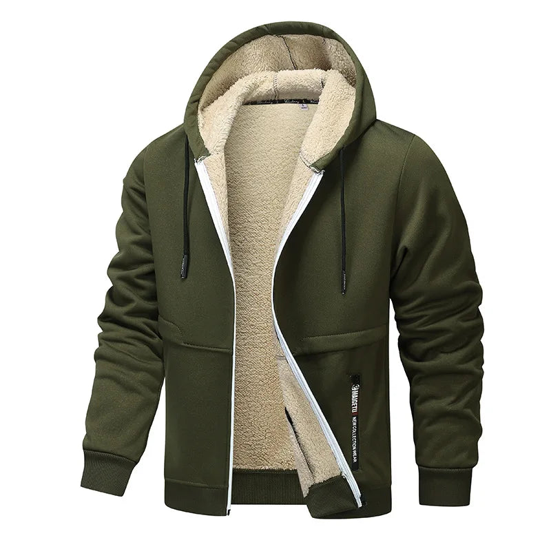 ‌Blue Fleece-Lined Hoodie Jacket for Men - Warm, Comfortable, Casual Style‌ Male Coat. Size M-5XL 6XL
