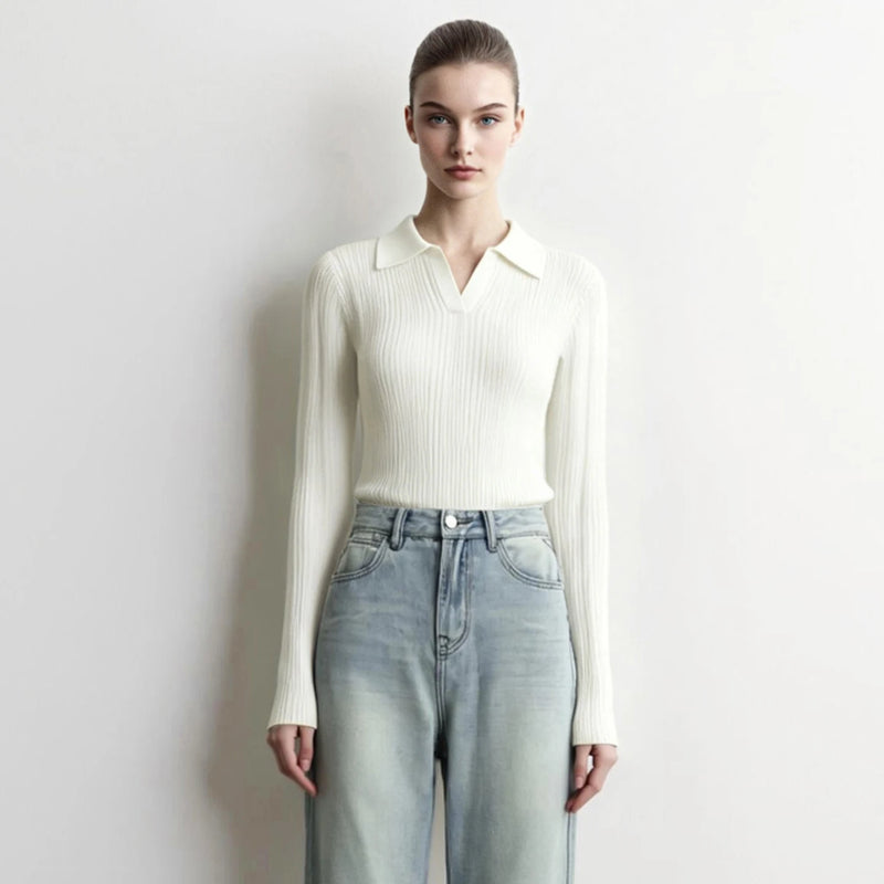 Amii Minimalist Long Sleeve Sweater V-neck Collar Women 2026 Autumn Winter Slim Fit Striped Knitted Pullover Woman Tops 12643058