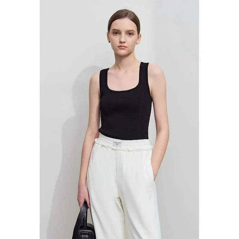AMII Minimalist Tanks For Women 2026 Autumn New Slim Versatile Korean Fashion Square Neck Stretchy Camis Undershirt 12541096