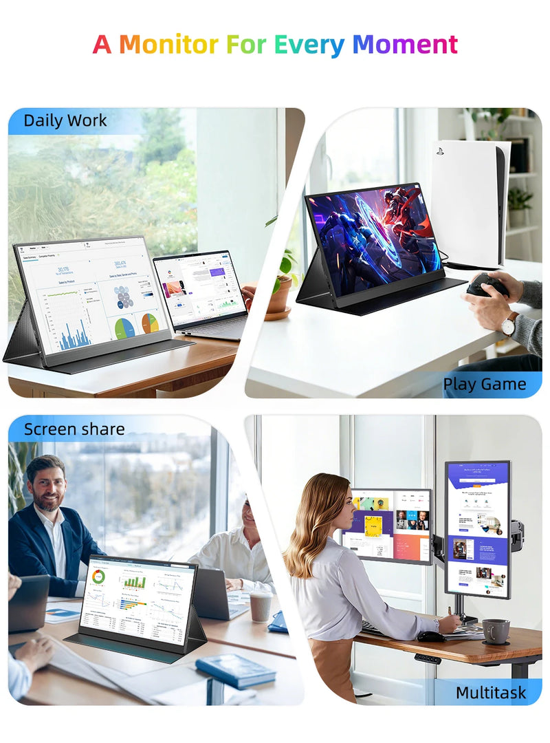 ម៉ូនីទ័រចល័ត PERFECT QLED 4K ទំហំ 15.6 អ៊ីញ 131% sRGB HDR IPS UHD USB-C កុំព្យូទ័រយួរដៃ កុំព្យូទ័រ អេក្រង់ HDMI ជាមួយ Smart Cover និងឧបករណ៍បំពងសម្លេងពីរ