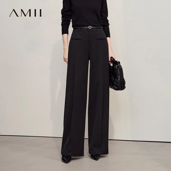 AMII Women's Pants 2026 Winter New Commuter Versatile Warm Ladies Clothing Wide-leg Casual Loose Knitted Woman Trousers 12544071