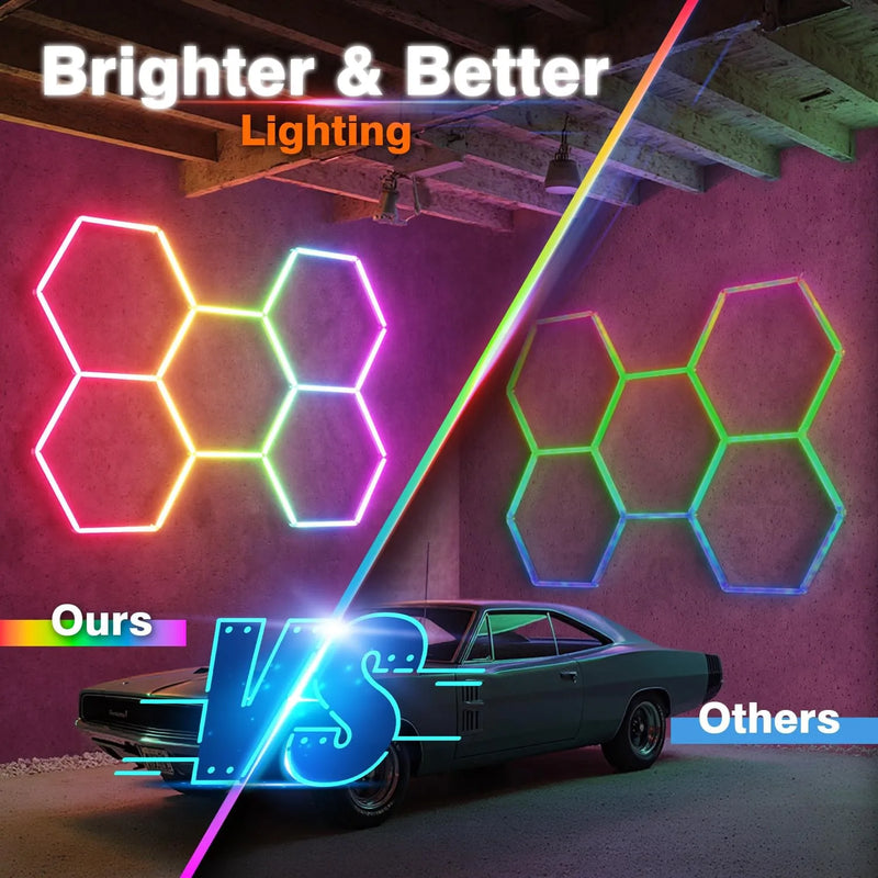 ភ្លើងយានដ្ឋាន RGB Hexagon ភ្លើងពិដាន LED ដែលអាចបន្ថយពន្លឺបាន ចង្វាក់ភ្លេង ភ្លើង LED បន្ទះ Hex សម្រាប់បន្ទប់លេងហ្គេម បារ ក្លឹបហាត់ប្រាណ