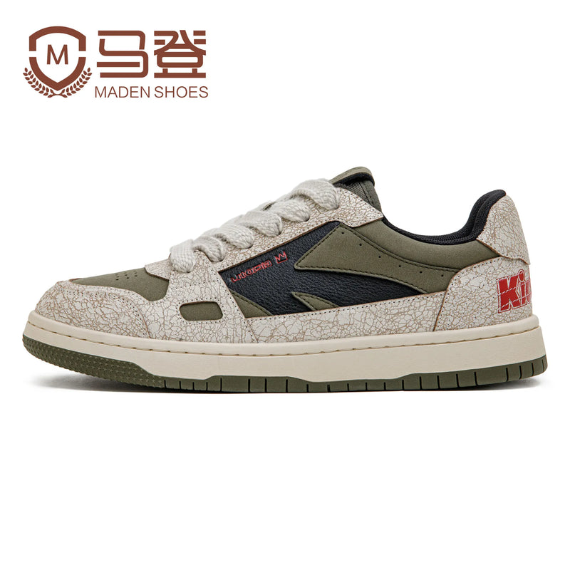 Maden Men's Street Trendy Sneakers Retro Color Block Casual Skate Shoes Chunky Platform Soft Sole Lace-Up Round Toe Board Shoes