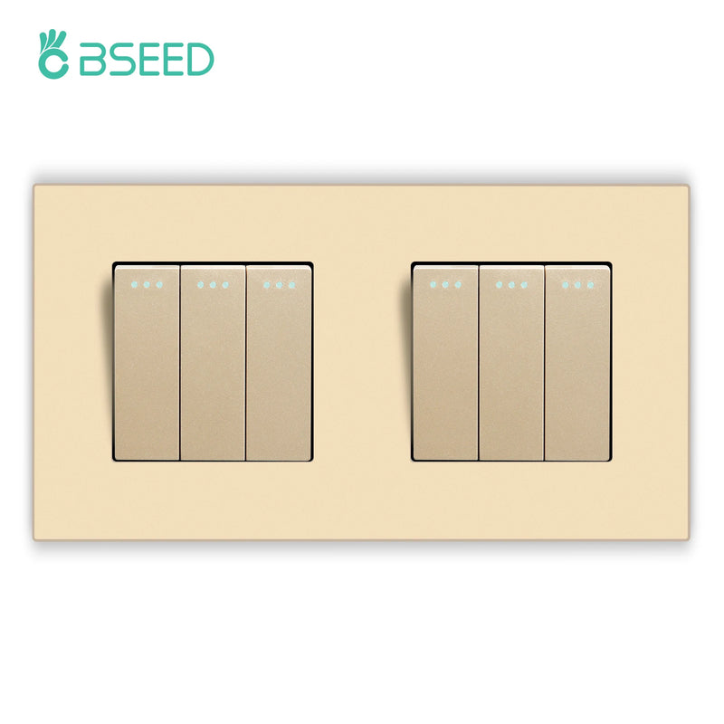 BSEED 1/2/3Gang 1Way Mechanical Light Switch Plus Electrical Outlets Plastic Frame Wall Switch On Off Power Socket