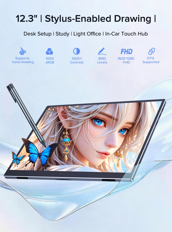 ម៉ូនីទ័រចល័ត UPERFECT ក្តារគំនូរ 100%sRGB អេក្រង់បង្ហាញចល័តសម្រាប់រចនា ការិយាល័យ អ្នកលេងហ្គេម ទូរស័ព្ទដៃ អេក្រង់ប៉ះទំហំ 12.3 អ៊ីញ