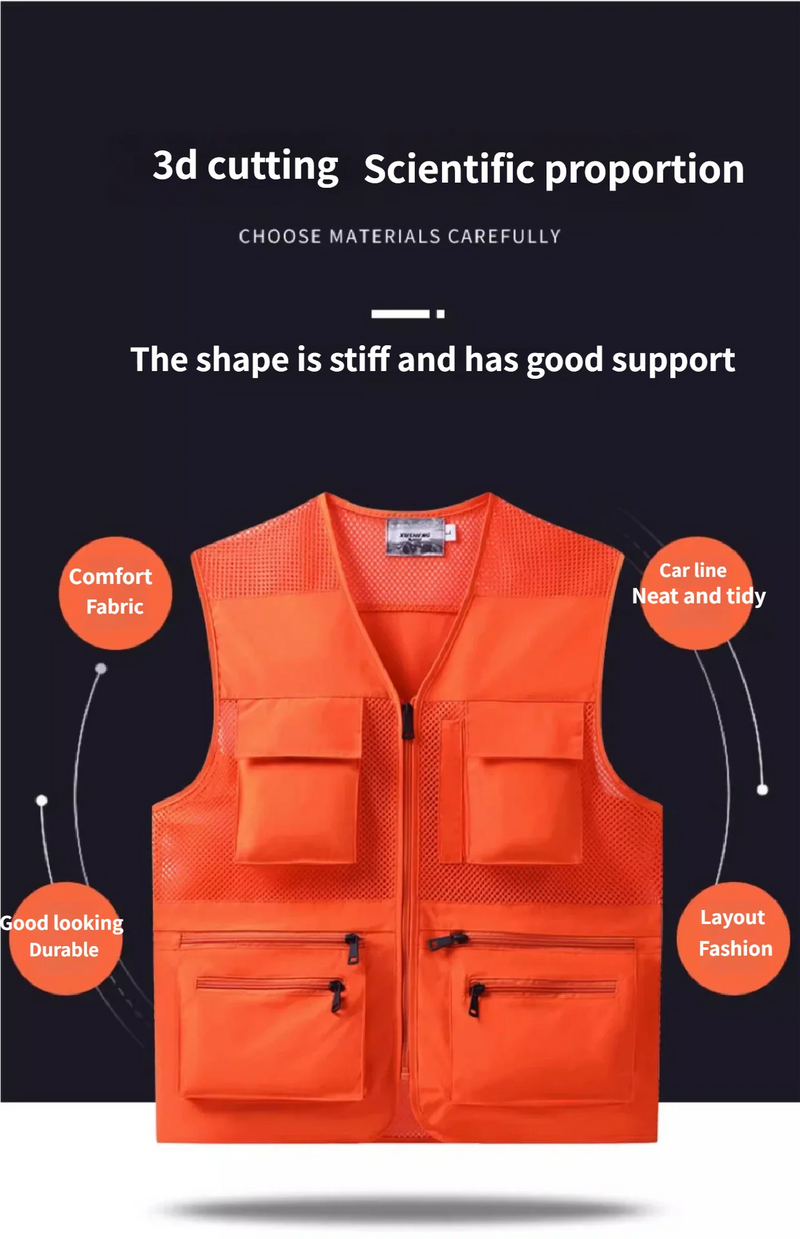 Oxford Fabric Three-dimensional Multi-pocket Vest Fashionable Breathable Outdoor Men's Sleeveless Top Comfortable Fit