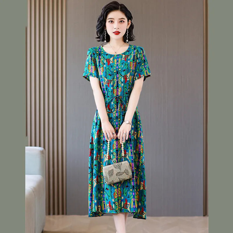 អាវទ្រនាប់សម្រាប់នារី XL-6XL អាវទ្រនាប់រដូវក្តៅដៃខ្លី បោះពុម្ពលើក្រណាត់កប្បាស សម្រាប់ម្តាយវ័យកណ្តាល