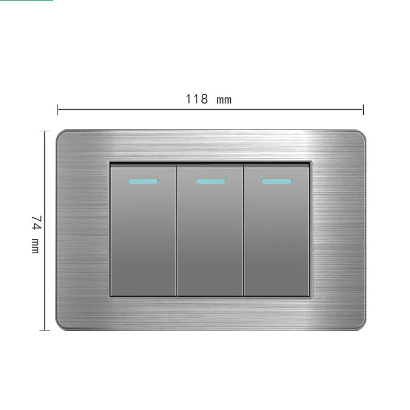 American Standard Wall Light Switch Power Socket Universal Plug with usb US Stainless Steel 2way Socket Panel 118*74m Computer
