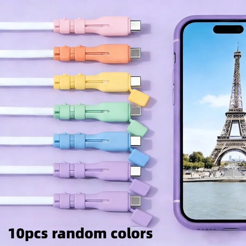 ស្រោមការពារខ្សែ USB-C ចំនួន 5/10 សន្លឹក ការពារការបាក់ ស័ក្តិសមសម្រាប់ស្មាតហ្វូន ថេប្លេត ឆបគ្នាជាមួយខ្សែទិន្នន័យ USB-C។