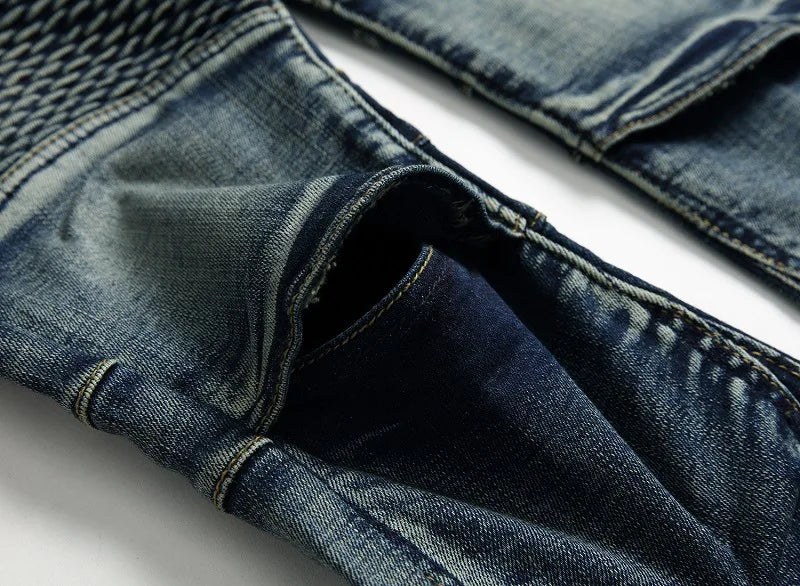 2026 Men's Blue Jeans, Gray Fashion Casual Trousers, Pleated Patchwork Decorative Denim Pants Asian Sizes 29-38, 40, 42.