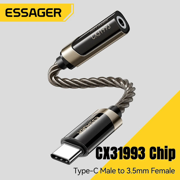 អាដាប់ទ័រអូឌីយ៉ូ Essager HiFi Type-C ទៅ 3.5mm Jack Audio ខ្សែ Aux សម្រាប់កាស USB Type C ទៅ 3.5mm អាដាប់ទ័រ OTG សម្រាប់ iPhone 17 16 15 Pro Max