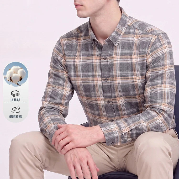 Men's 100% Cotton Brushed Plaid Long Sleeve Shirt – Soft Flannel Casual Button-Down for Outdoor & Daily Wear