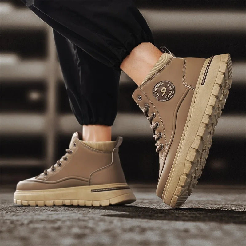 Men's boots spring autumn new soft-sole non-slip outdoor casual boots fashion youth Joker comfort sports high-top tooling boots