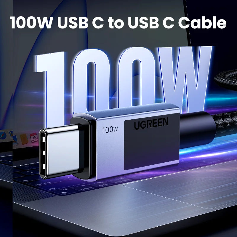 UGREEN USB C to USB Type C 100W Fast Charging For MacBook iPhone 17 16 15 iPad Samsung S25 Xiaomi PD Fast Charging 100W 5A USB C